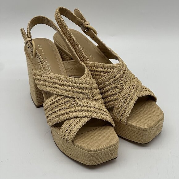 Marc Fisher LTD Caddy Light Natural Woven Platform Heeled Sandal Size 9.5M NWOB - Picture 3 of 12